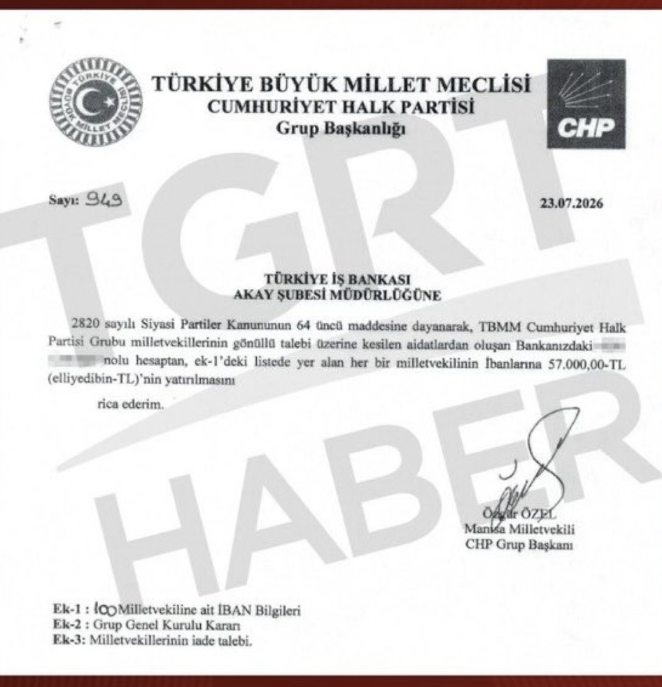 Özgür Özel imzalı, İş Bankası'na yazılmış aidat iadesi talimatı