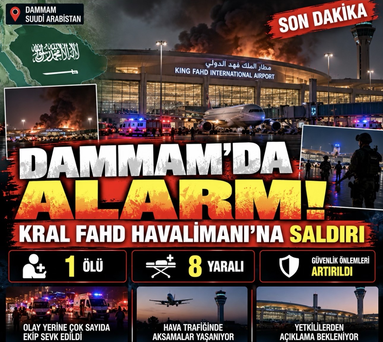 Dammam'da alarm: Kral Fahd Havalimanı'na saldırı