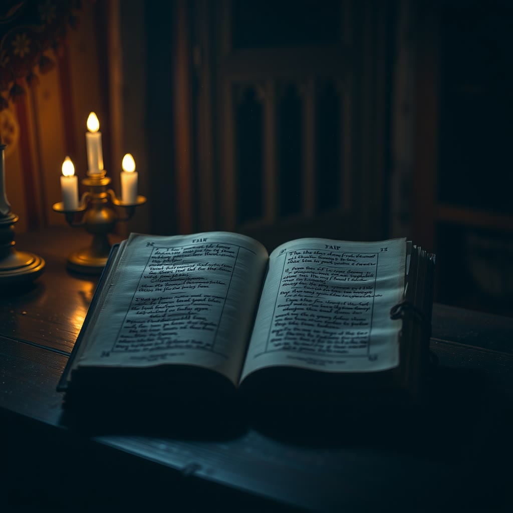 Kandil ışığında açık el yazması kitap